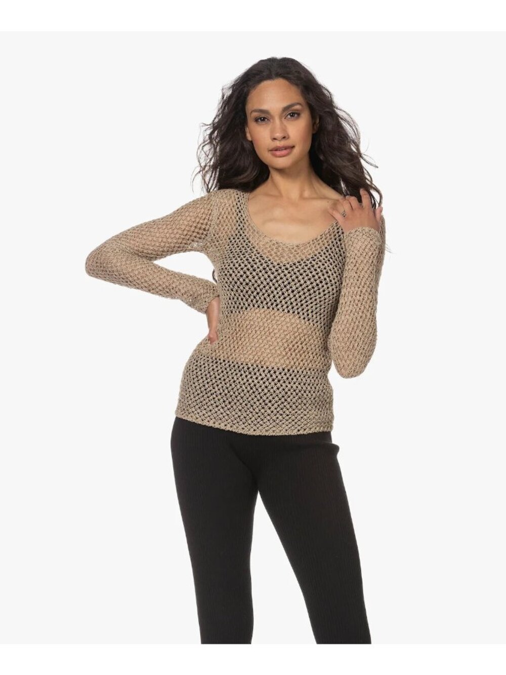 By Malene Birger Elire Tape Yarn Linen Blend Sweater tan sz S Small